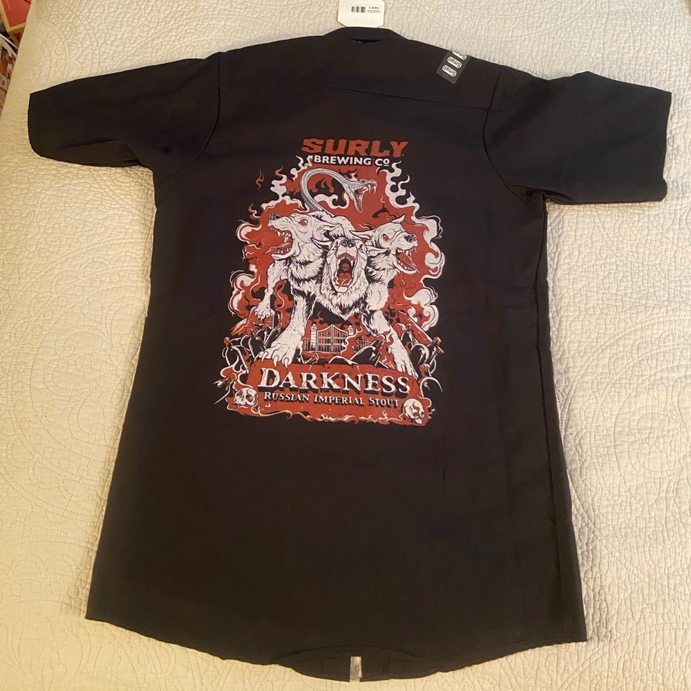 NWT SURLY brewery Dickie’s work shirt Men’s Small DARKNESS day edition!
